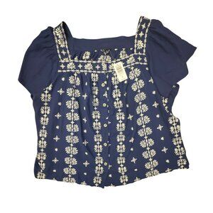 Torrid 4X Medieval Blue Embroidered Square Neck Flutter Sleeve Top NWT Plus Size